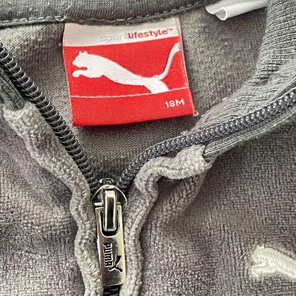 ~ Kids Puma 18m Velour Gray Jacket Full Zip Grey Soft Baby Toddler 18 mo White - Picture 5 of 11